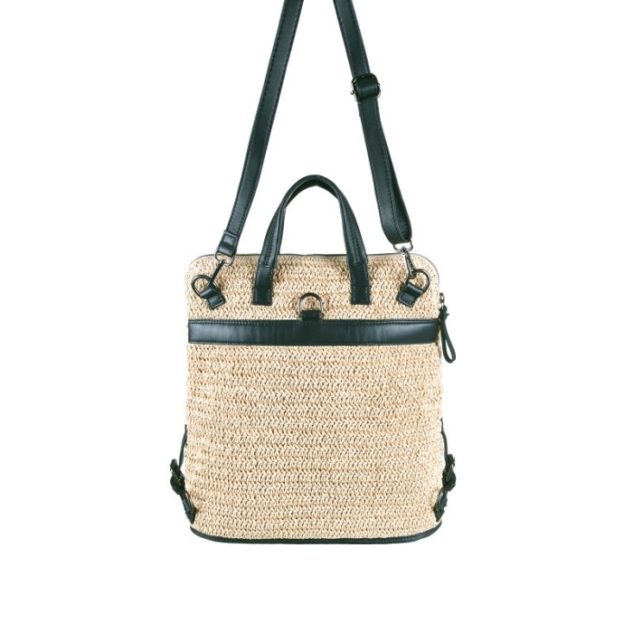 SEABREEZE BACKPACK GREY – nachhaltiger Rucksack aus Natur-Raffiabast und Leder